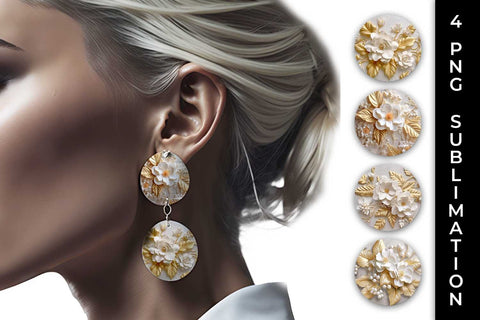 3D white Begonia Flowers Earrings Sublimation PNG Bundle Free For Commercial Use Sublimation Sintegra 