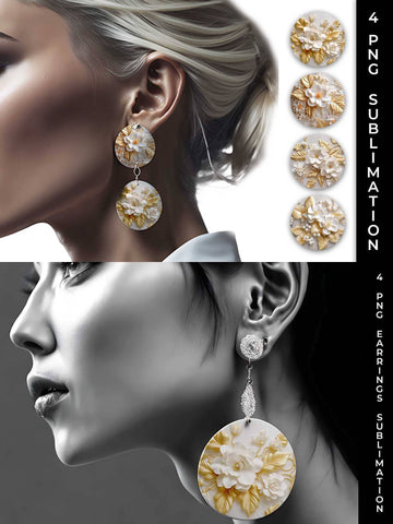 3D white Begonia Flowers Earrings Sublimation PNG Bundle Free For Commercial Use Sublimation Sintegra 