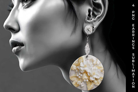 3D white Begonia Flowers Earrings Sublimation PNG Bundle Free For Commercial Use Sublimation Sintegra 
