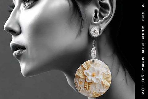 3D white Begonia Flowers Earrings Sublimation PNG Bundle Free For Commercial Use Sublimation Sintegra 