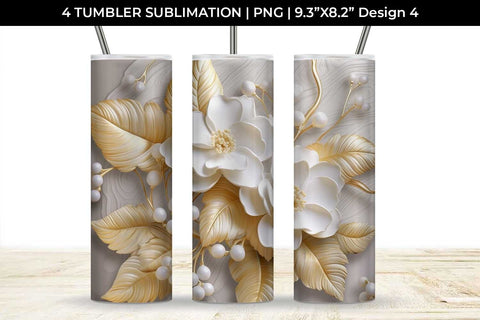 3D white Begonia Flowers Tumbler Wrap 20 oz Sublimation PNG Bundle Sublimation Sintegra 