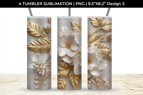 3D white Begonia Flowers Tumbler Wrap 20 oz Sublimation PNG Bundle Sublimation Sintegra 