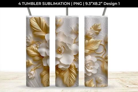 3D white Begonia Flowers Tumbler Wrap 20 oz Sublimation PNG Bundle Sublimation Sintegra 