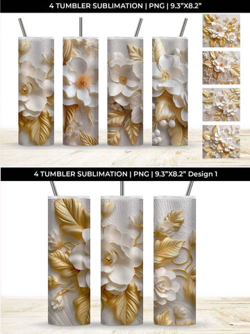 3D white Begonia Flowers Tumbler Wrap 20 oz Sublimation PNG Bundle Sublimation Sintegra 