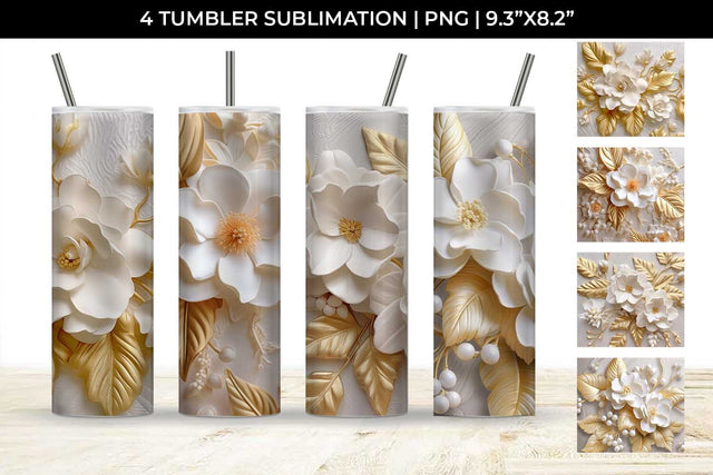 3D white Begonia Flowers Tumbler Wrap 20 oz Sublimation PNG Bundle Sublimation Sintegra 