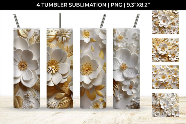 3D white Buttercup Flowers Tumbler Wrap 20 oz Sublimation PNG Bundle Free For Commercial Use Sublimation Sintegra 