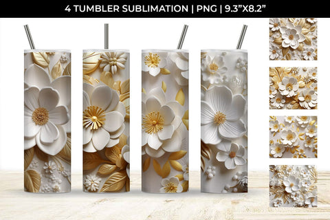 3D white Buttercup Flowers Tumbler Wrap 20 oz Sublimation PNG Bundle Free For Commercial Use Sublimation Sintegra 