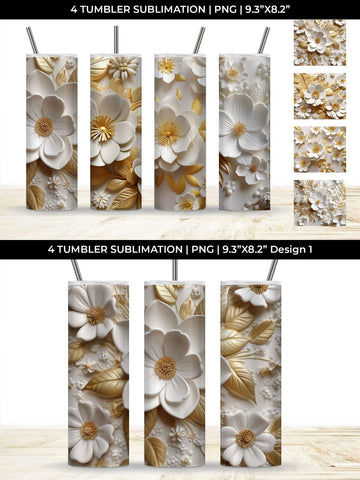 3D white Buttercup Flowers Tumbler Wrap 20 oz Sublimation PNG Bundle Free For Commercial Use Sublimation Sintegra 