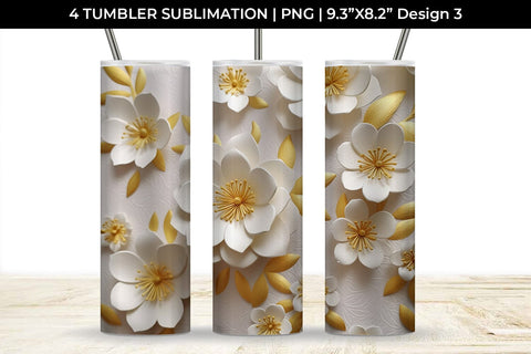 3D white Buttercup Flowers Tumbler Wrap 20 oz Sublimation PNG Bundle Free For Commercial Use Sublimation Sintegra 