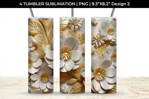 3D white Buttercup Flowers Tumbler Wrap 20 oz Sublimation PNG Bundle Free For Commercial Use Sublimation Sintegra 