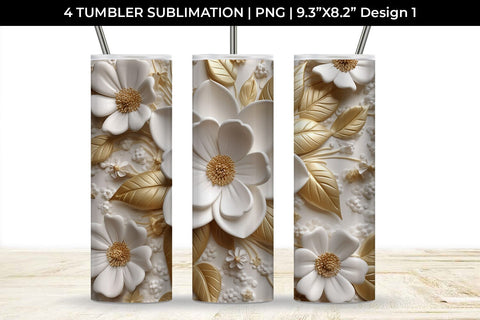 3D white Buttercup Flowers Tumbler Wrap 20 oz Sublimation PNG Bundle Free For Commercial Use Sublimation Sintegra 