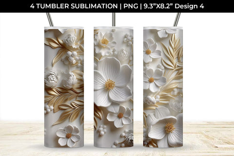 3D white Buttercup Flowers Tumbler Wrap 20 oz Sublimation PNG Bundle Free For Commercial Use Sublimation Sintegra 