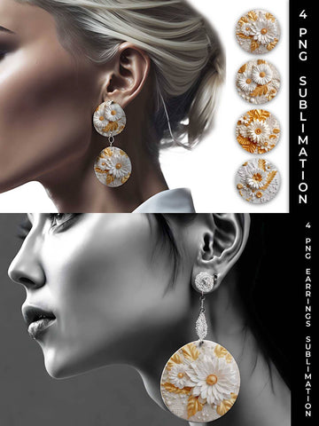 3D white Calendula Flowers Earrings Sublimation PNG Bundle Free For Commercial Use Sublimation Sintegra 