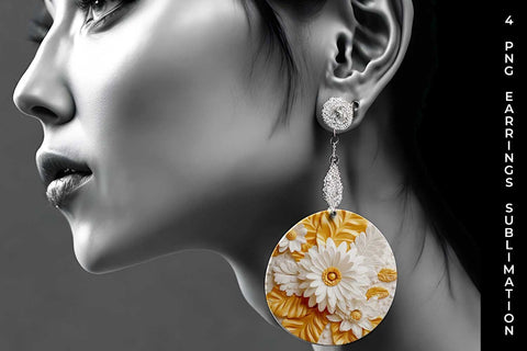 3D white Calendula Flowers Earrings Sublimation PNG Bundle Free For Commercial Use Sublimation Sintegra 