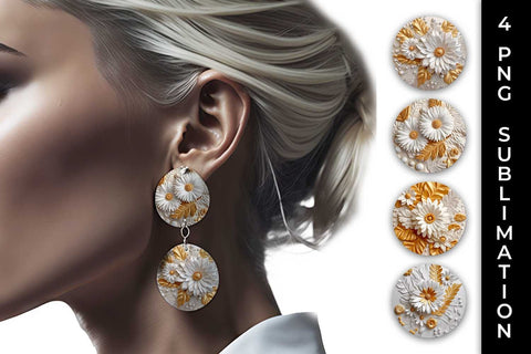 3D white Calendula Flowers Earrings Sublimation PNG Bundle Free For Commercial Use Sublimation Sintegra 