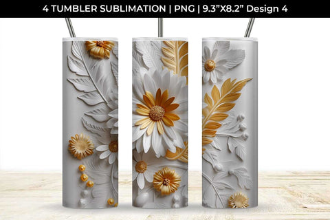 3D white Calendula Flowers Tumbler Wrap 20 oz Sublimation PNG Bundle Free For Commercial Use Sublimation Sintegra 