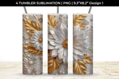 3D white Calendula Flowers Tumbler Wrap 20 oz Sublimation PNG Bundle Free For Commercial Use Sublimation Sintegra 