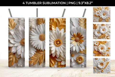 3D white Calendula Flowers Tumbler Wrap 20 oz Sublimation PNG Bundle Free For Commercial Use Sublimation Sintegra 