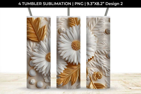 3D white Calendula Flowers Tumbler Wrap 20 oz Sublimation PNG Bundle Free For Commercial Use Sublimation Sintegra 