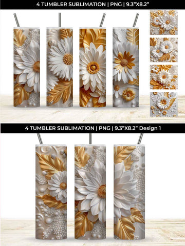 3D white Calendula Flowers Tumbler Wrap 20 oz Sublimation PNG Bundle Free For Commercial Use Sublimation Sintegra 