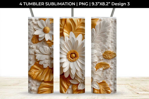 3D white Calendula Flowers Tumbler Wrap 20 oz Sublimation PNG Bundle Free For Commercial Use Sublimation Sintegra 
