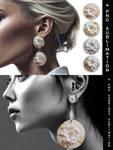 3D white Camellia Flowers Earrings Sublimation PNG Bundle Free For Commercial Use Sublimation Sintegra 