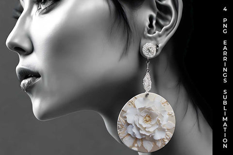 3D white Camellia Flowers Earrings Sublimation PNG Bundle Free For Commercial Use Sublimation Sintegra 