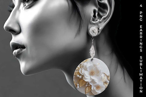 3D white Camellia Flowers Earrings Sublimation PNG Bundle Free For Commercial Use Sublimation Sintegra 