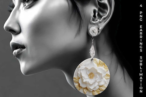 3D white Camellia Flowers Earrings Sublimation PNG Bundle Free For Commercial Use Sublimation Sintegra 