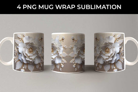 3D white Camellia Flowers Mug Sublimation PNG Bundle Free For Commercial Use Sublimation Sintegra 