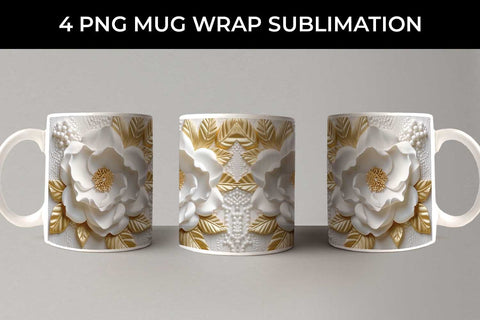 3D white Camellia Flowers Mug Sublimation PNG Bundle Free For Commercial Use Sublimation Sintegra 