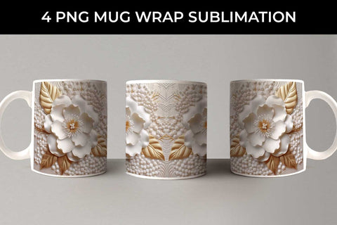 3D white Camellia Flowers Mug Sublimation PNG Bundle Free For Commercial Use Sublimation Sintegra 