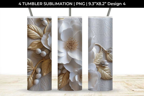 3D white Camellia Flowers Tumbler Wrap 20 oz Sublimation PNG Bundle Free For Commercial Use Sublimation Sintegra 