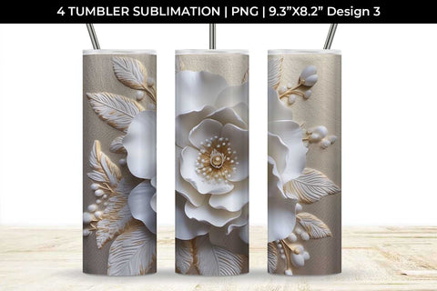 3D white Camellia Flowers Tumbler Wrap 20 oz Sublimation PNG Bundle Free For Commercial Use Sublimation Sintegra 