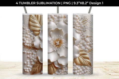 3D white Camellia Flowers Tumbler Wrap 20 oz Sublimation PNG Bundle Free For Commercial Use Sublimation Sintegra 