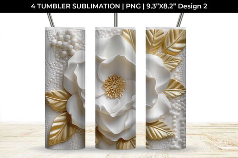 3D white Camellia Flowers Tumbler Wrap 20 oz Sublimation PNG Bundle Free For Commercial Use Sublimation Sintegra 