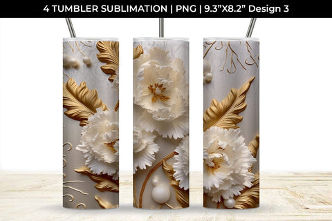 3D white Carnation Flowers Tumbler Wrap 20 oz Sublimation PNG Bundle Free For Commercial Use Sublimation Sintegra 