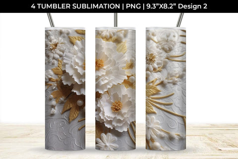 3D white Carnation Flowers Tumbler Wrap 20 oz Sublimation PNG Bundle Free For Commercial Use Sublimation Sintegra 