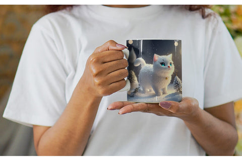 3D White Cat Christmas snow Mug Wrap | Sublimation Coffee Cup Sublimation artnoy 