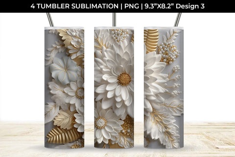 3D white Chrysanthemum Flowers Tumbler Wrap 20 oz Sublimation PNG Bundle Free For Commercial Use Sublimation Sintegra 