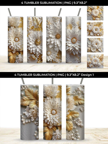 3D white Chrysanthemum Flowers Tumbler Wrap 20 oz Sublimation PNG Bundle Free For Commercial Use Sublimation Sintegra 