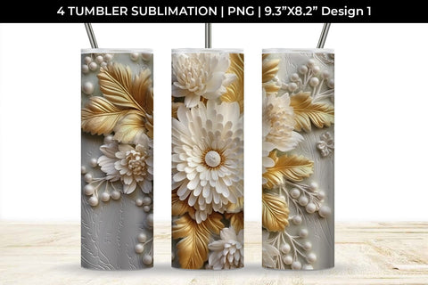 3D white Chrysanthemum Flowers Tumbler Wrap 20 oz Sublimation PNG Bundle Free For Commercial Use Sublimation Sintegra 