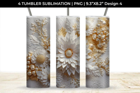 3D white Chrysanthemum Flowers Tumbler Wrap 20 oz Sublimation PNG Bundle Free For Commercial Use Sublimation Sintegra 