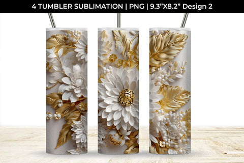 3D white Chrysanthemum Flowers Tumbler Wrap 20 oz Sublimation PNG Bundle Free For Commercial Use Sublimation Sintegra 