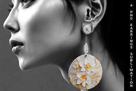 3D white Daffodil Flowers Earrings Sublimation PNG Bundle Free For Commercial Use Sublimation Sintegra 