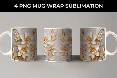 3D white Daffodil Flowers Mug Sublimation PNG Bundle Free For Commercial Use Sublimation Sintegra 