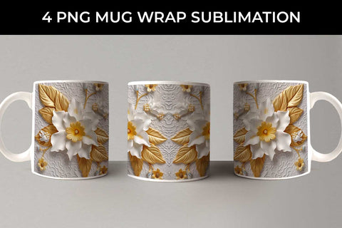 3D white Daffodil Flowers Mug Sublimation PNG Bundle Free For Commercial Use Sublimation Sintegra 
