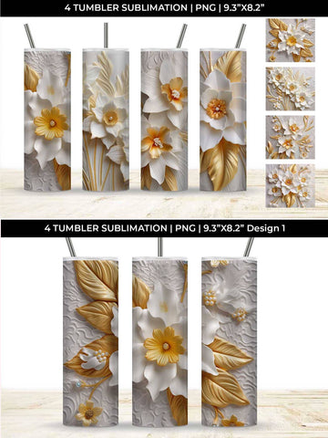 3D white Daffodil Flowers Tumbler Wrap 20 oz Sublimation PNG Bundle Free For Commercial Use Sublimation Sintegra 