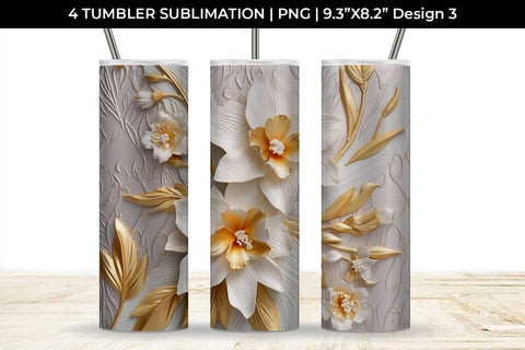 3D white Daffodil Flowers Tumbler Wrap 20 oz Sublimation PNG Bundle Free For Commercial Use Sublimation Sintegra 