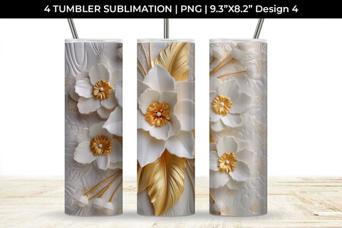 3D white Daffodil Flowers Tumbler Wrap 20 oz Sublimation PNG Bundle Free For Commercial Use Sublimation Sintegra 
